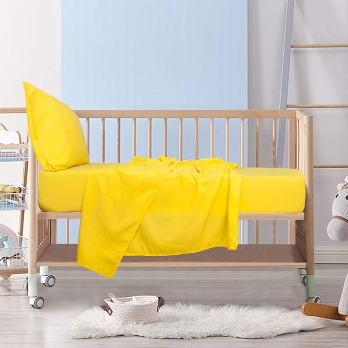 NTBAY Toddler Sheet Set - 3-Piece Microfiber Crib Sheet Set - Flat Sheet, Fitted Sheet, Pillowcase - Solid Toddler Bedding, Yellow