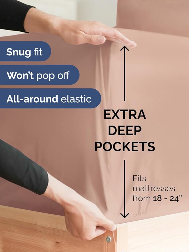 Extra Deep Full Sheet Set - 6 Piece Breathable and Cooling Sheets - Hotel Luxury Bedding for Women, Men, Kids & Teens - Easy & Secure Fit - Soft, Wrinkle Free and Comfy - Extra Deep Pockets - Mauve