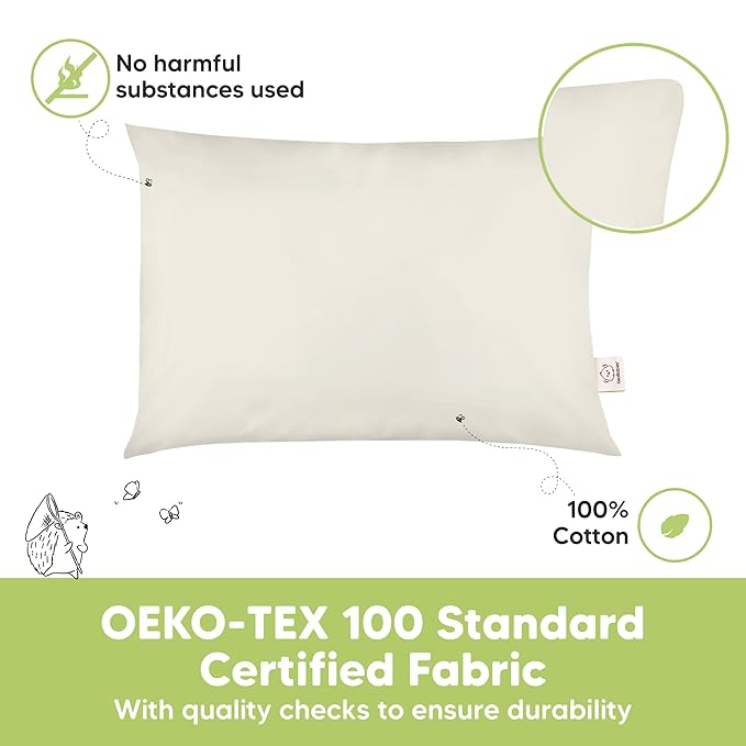 KeaBabies 2-Pack Toddler Pillows 2 Year Old to 5-13x18 Soft Organic Cotton Kids Pillow for Sleeping, Travel, School, Daycare, Nap, Toddler Bed, Machine Washable, Without Pillowcase (Clay)