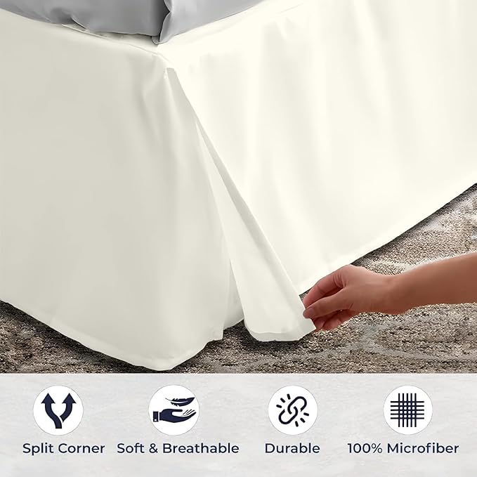 SGI Bedding 10 inch Drop Bed Skirt Full Size - Platform Style with Secure Fit, Classic Tailored Look, Elegant Pleated Style Dust Ruffle, Split Corners, Wrinkle Resistant Microfiber - Ivory
