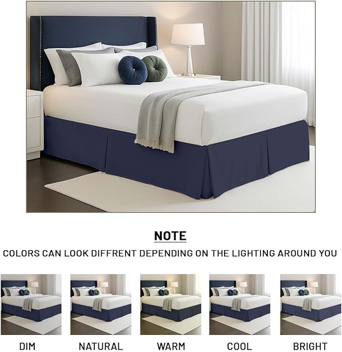 SGI bedding 13 inch Drop Bed Skirt King Size - Platform Style with Secure Fit, Classic Tailored Look, Elegant Pleated Style Dust Ruffle, Split Corners, Wrinkle Resistant Microfiber - Navy Blue