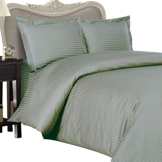 4 Piece Luxurious 1000 Thread Count Queen Size Siberian Goose Down Comforter Set 100% Egyptian Cotton, SAGE Stripe Color, 1000 TC - 750FP - 50Oz.
