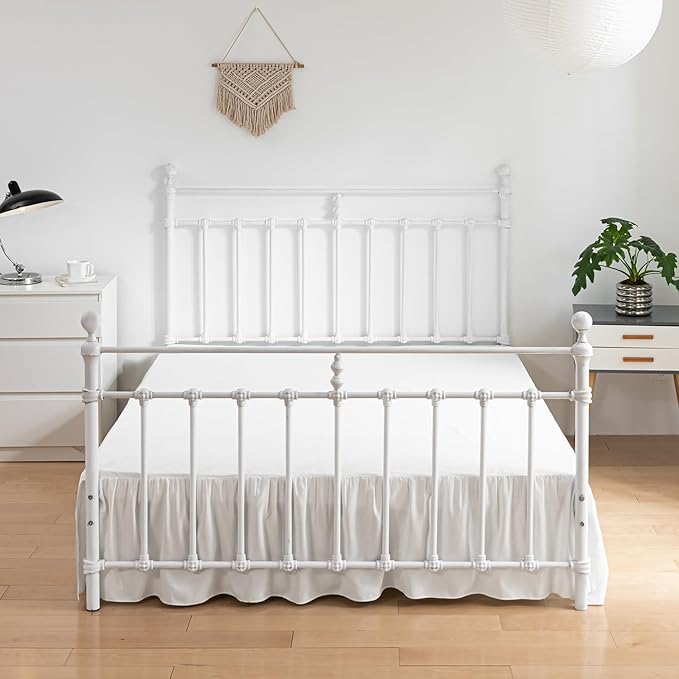 Bed Skirt, King Size Ruffled Bed Skirts with Split Corners, 22 Inch Drop Dust Ruffle Bed Skirt with Platform, Ivory, King - 22" Drop
