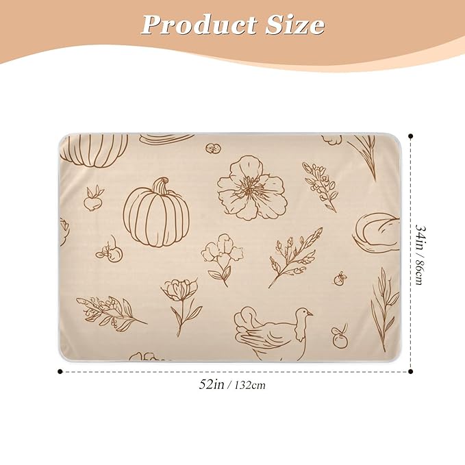 Waterproof Bed Pad Reusable Changing Pad Toddler Mattress Protector Large Pee Pad Baby Diaper Pad Soft Washable Liner Brown Thanksgiving Pumpkin Food
