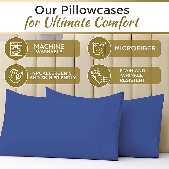 Full XL 100% Microfiber Double Brushed Sheet Set - Extra-Soft, Breathable & Wrinkle-Free - 15" Deep Pockets, 54" x 80" - Ideal for Extra Long Full Beds - 4PC Set (Full XL, Royal Blue)