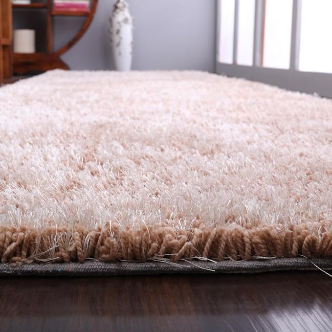 Hand Tufted SHAG Polyester ECO-Friendly Area Rugs - 2'6''x6', Runner, Beige, Solid Plain Design, High Pile Thick Handmade Anti Skid Area Rugs for Living Room, Bed Room K00111