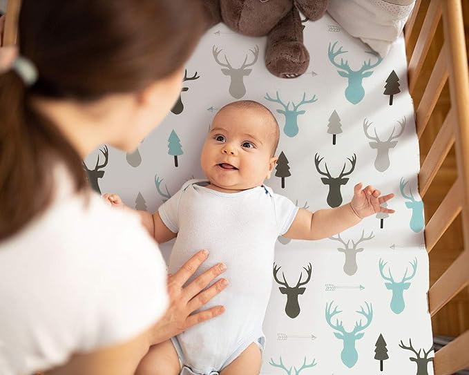 GRSSDER Stretchy Ultra Soft Jersey Knit Fitted Crib Sheets Set 2 Pack, Cozy Crib Sheet Fits All Standard Crib Mattress Pads, Grey Bear for Girls and Boys