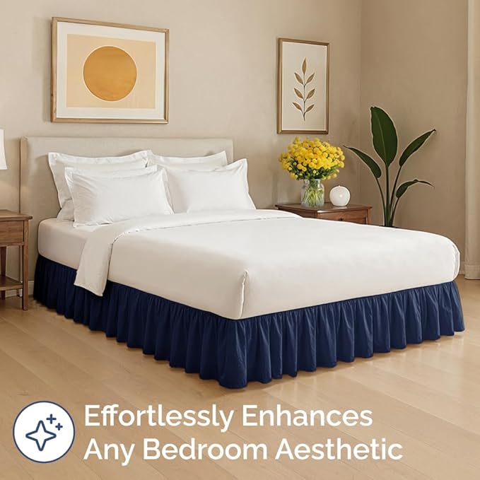 Bedskirt King Size Ruffle - 12 inch Drop Dust Ruffle Bed Skirt with Platform - Ultra-Soft, Easy Fit, Premium Hotel Quality - Wrinkle, Fade & Shrink Resistant - for Women, Men, Kids and Teens - Navy