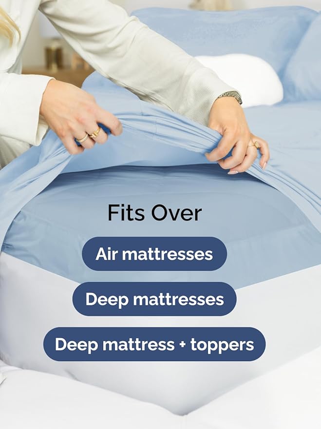 Extra Deep Cal King Sheet Set - 6 Piece Breathable and Cooling Sheets - Hotel Luxury Bedding for Women, Men, Kids & Teens - Easy & Secure Fit - Soft and Wrinkle Free - Extra Deep Pockets - Sky Blue