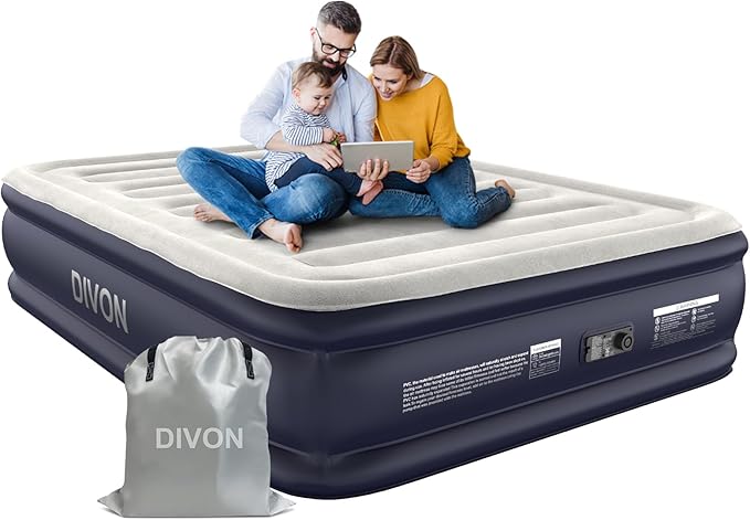 Air Mattress Queen With Built In Pump,18''Raised Blow Up Mattress 2 Mins Self-Inflation/Deflation,Upgraded Thicker Inflatable Mattress，Air Bed with Storage Bag for Guests,Home，Camping，660 lbs Max