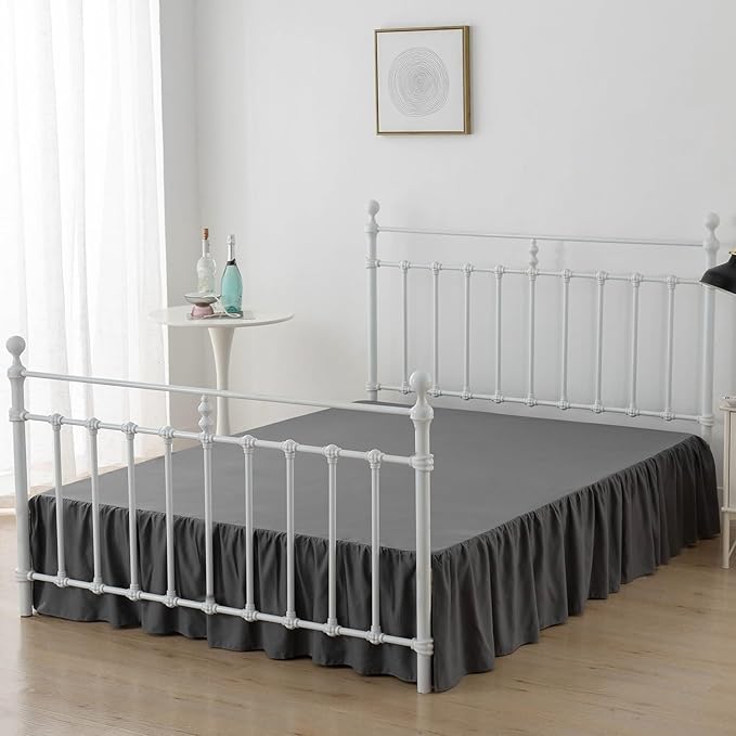 Bed Skirt Twin Size Ruffled Bed Skirt with Split Corners, 16 Inch Drop Dust Ruffle Bed Skirt with Platform, Dark Grey, 16" Twin