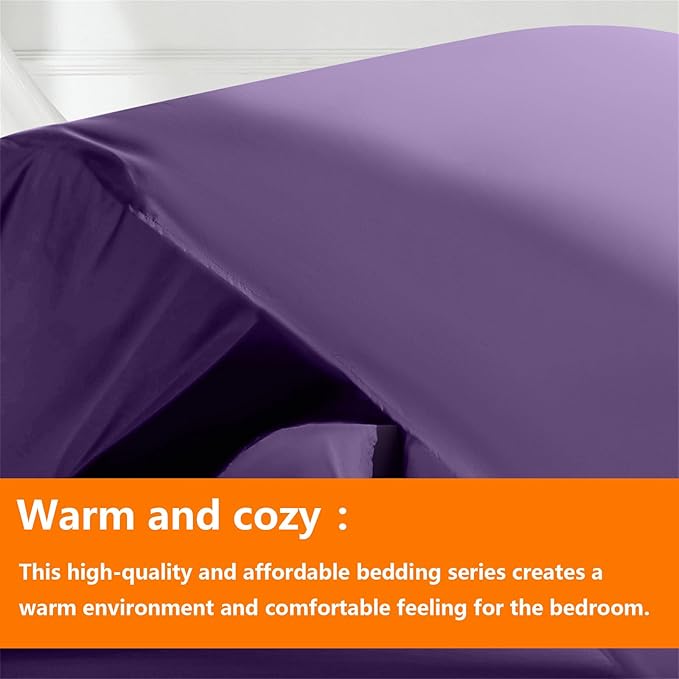 TAIMIT Purple Queen Size Comforter Set - 7 Pieces, Bed in a Bag Bedding Sets with All Season Soft Quilted Warm Fluffy Reversible Comforter,Flat Sheet,Fitted Sheet,2 Pillow Shams,2 Pillowcases