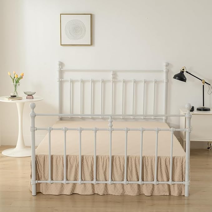 Tufted Dot Bed Skirt Full Size,Ruffled Bed Skirt with Split Corners, Full Bed Skirt 14 Inch Drop, Boho Full Size Bed Skirt Camel for Ruffled Bed Skirt with Split Corners, Bed Skirts Full Size