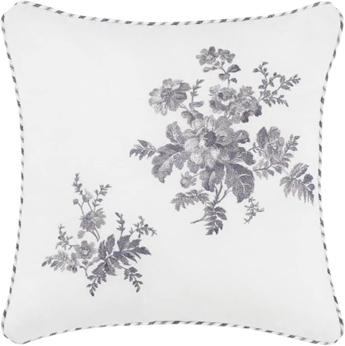 Laura Ashley Home - King Comforter Set, Reversible Cotton Bedding, Includes Matching Shams with Bonus Euro Shams & Throw Pillows (Annalise Grey, King)
