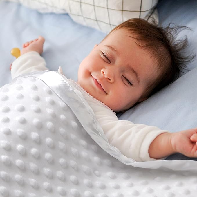 Pro Goleem Baby Soft Minky Dot Blanket with Silky Satin Backing Baby Gifts for Boys and Girls (White, 30’’ x 40’’)