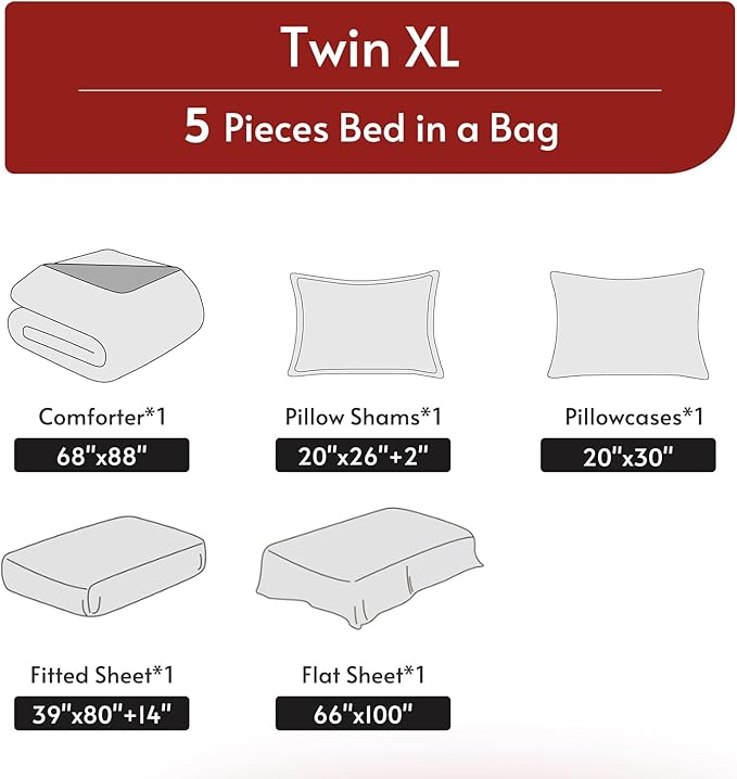 MUXHOMO 5 Pieces Twin XL Comforter Set, Reversible Bed in a Bag Twin XL Size, All Season Bedding Set with Comforter, Flat Sheet, Fitted Sheet, Pillowcases & Shams, Light Pink & Ivory
