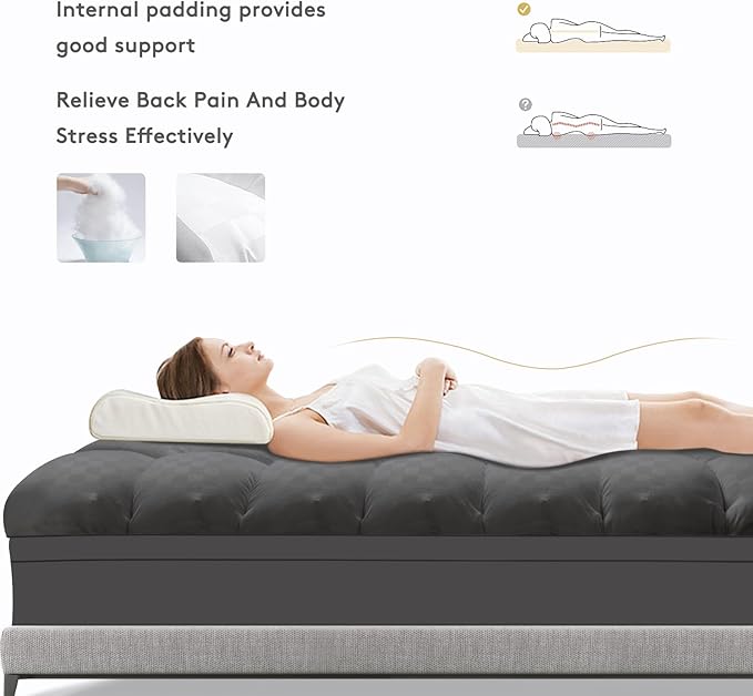 Mattress Topper Twin XL,Extra Thick Mattress Pad Cover for Back Pain,Cooling Mattress Protector with 8-21 Inch Deep Pocket,Overfilled Down Alternative Filling,Grey