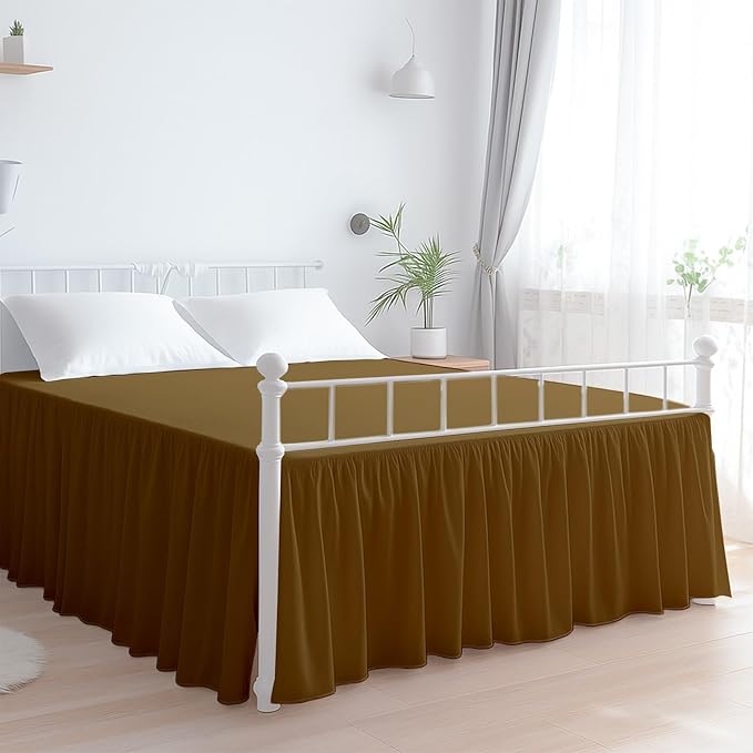Premium Microfiber Queen Ruffled Bed Skirt, 8” Drop with Split Corners, Soft Wrinkle Free Bedskirt with Platform, Solid Taupe Dust Ruffle for 60" x 80" Mattress