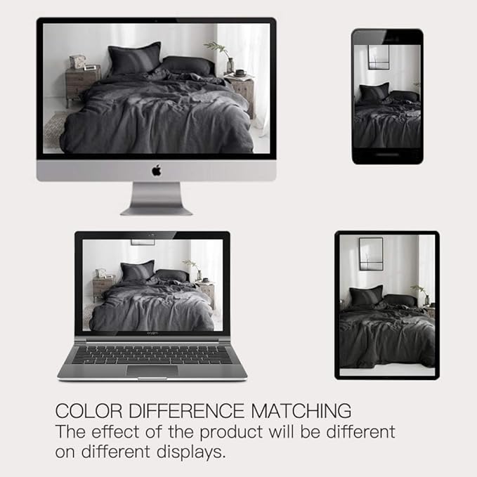 Simple&Opulence 100% Washed Linen Duvet Cover with Embroidered, 3 Pieces Soft Farmhouse Comforter Set with Button Closure,1 Duvet Cover and 2 Pillowshams(Queen,Charcoal Grey)