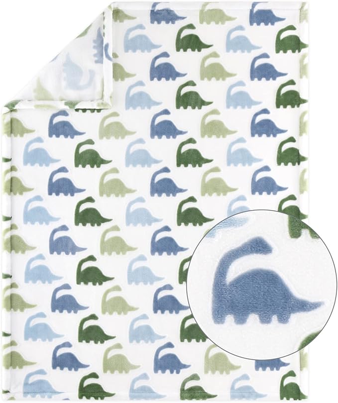 The Peanutshell 5 Piece Baby Crib Bedding Set for Boys - Newborn, Infant & Toddler Nursery Bed Set Decor with Fitted Crib Sheets, Blanket, Dust Ruffle Comforter - Blue Dino