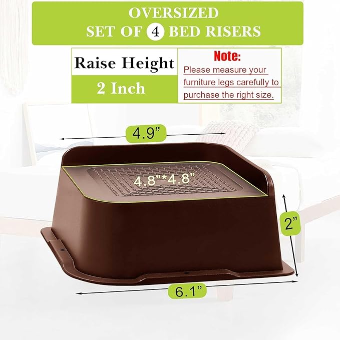 Bed Risers 2 inch, 3 inch, 4 inch, 6 inch, 8 inch Heavy Duty, Oversized Furniture Riser for Couch Sofa Table Chair Leg Frame Dorm, Support up to 6000 Lbs (Chocolat Brown 8 Pack, 2 inch)