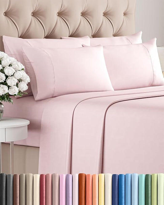 Cal King 6 Piece Sheet Set - Comfy Breathable & Cooling - Soft Hotel Luxury Bedding Set with 8-16 Inch Deep Pockets - 1 Flat & 1 Fitted Sheet & 4 Pillowcases - Wrinkle Free & Easy Care - Lavender Pink
