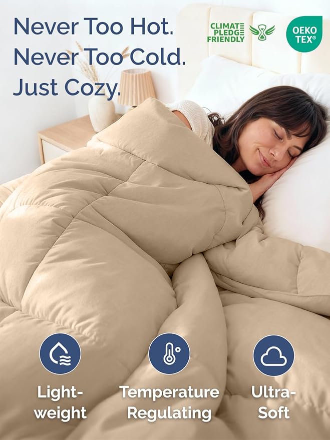 Queen Size, Cream Alternative Down Comforter - Warm, Lightweight & Breathable Hotel Quality Bedding Set for Men, Women, Kids & Teens - All Season Oversized Cooling Microfiber Duvet Insert Comforter