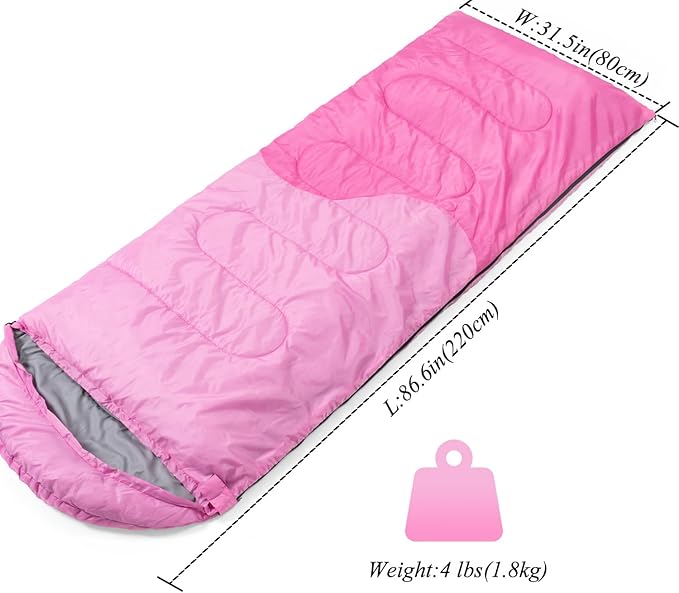 Sleeping Bag - 3 Seasons for Adults Kids Boys Girls Camping Hiking - Warm Cold Weather Lightweight Portable with Compression Bag for Backpacking in Spring, Summer, Fall and Winter
