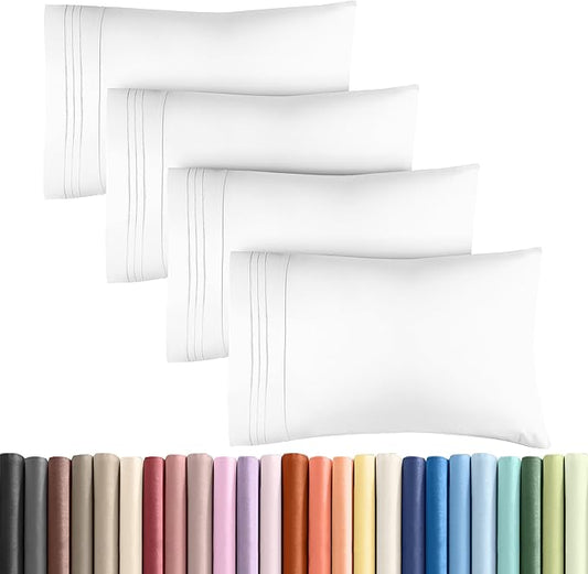 King Pillow Cases Set of 4 - Ultra Soft Hotel Quality Pillowcase Covers - Comfy, Cozy & Wrinkle Free - Shrinkage, Stain and Fade Resistant - Machine Washable Pillow Protectors - 4 Piece Set - White