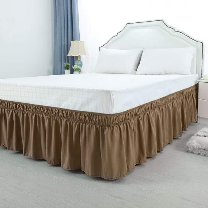 Bed Skirt Three Sides Fabric Adjustable Elastic Wrap Around Dust Ruffled Bed Skirts California King Size Taupe Size 16 Inch Tailored Drop