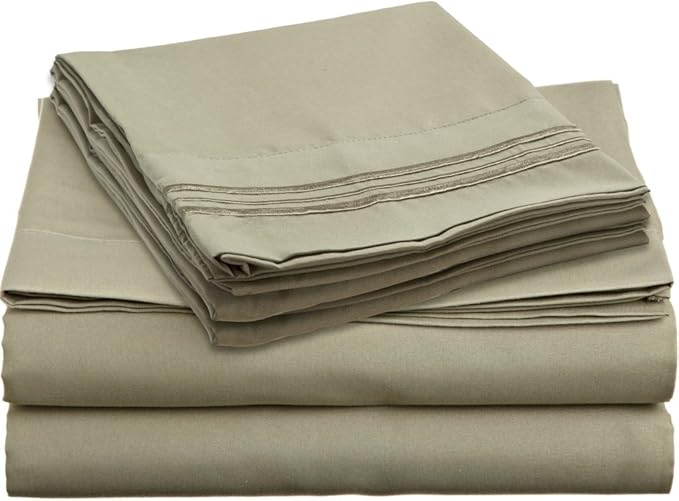 Clara Clark 2000 Series Bed Sheet Sets - Stay fit on mattress with elastic straps at corners - Queen, Sage Olive Green