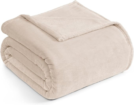 Casa Platino Fleece Blanket Twin Size – 300 GSM Beige Fleece Throw for Bed or Couch – Soft Cozy Warm Holiday Bed Blanket for Winter, Fuzzy Plush Elegant Gifts for Kids, Men & Women - 68x90 Inch