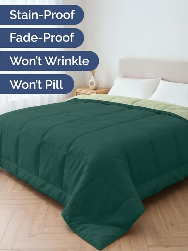 Cal King Size, Emerald/Light Sage Green Alternative Down Comforter - Warm, Lightweight & Breathable Hotel Quality Bedding Set for Men, Women, Kids and Teens - All Season Cooling Duvet Insert Comforter