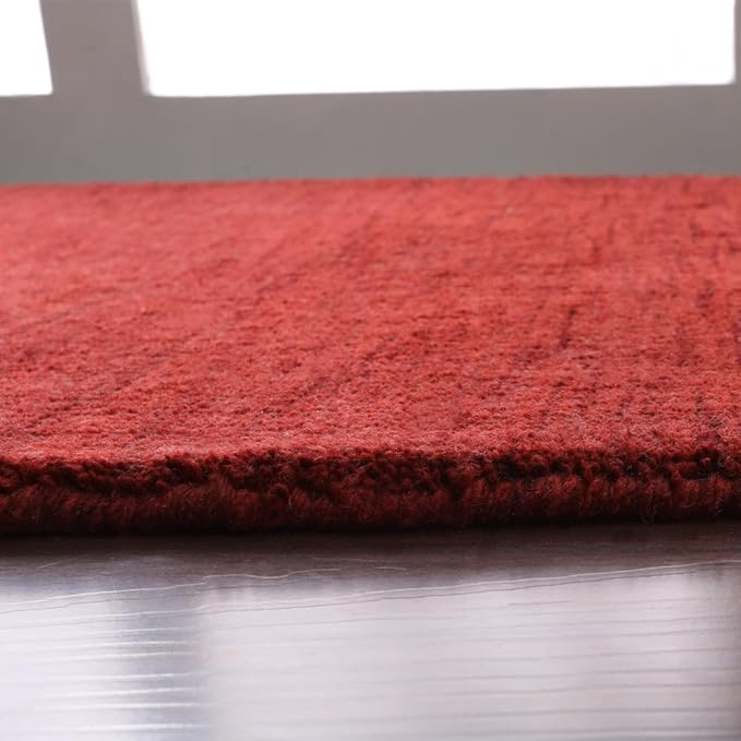 Hand Knotted Loom Wool ECO-Friendly Area Rugs - 2'6''x6', Runner, Red Color, Solid Plain Design, High Pile Thick Handmade Anti Skid Area Rugs for Living Room, Bed Room (L00111)