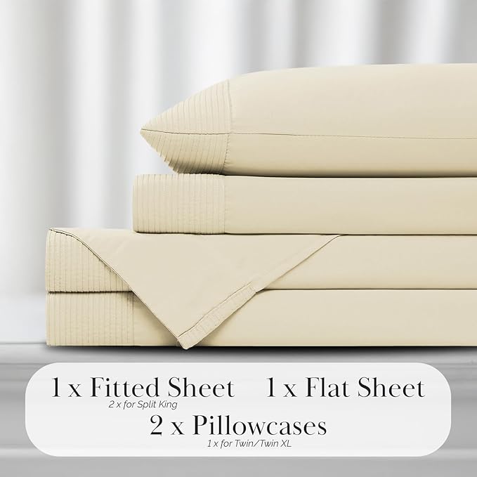 Southshore Fine Living, Inc. Split King Bed Sheets 5-Piece Set | 21" Extra Deep Pocket with 2 Pillowcases | Hotel Luxury Quality | Easy Care, Shrinkage Free Bedsheet | Microfiber Bedsheets | Cream