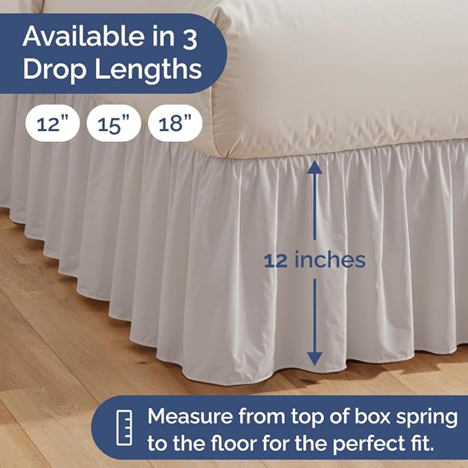 Bedskirt Twin Size Ruffle - 12 inch Drop Dust Ruffle Bed Skirt with Platform - Soft, Easy Fit, Premium Hotel Quality - Wrinkle, Fade & Shrink Resistant - for Women, Men, Kids and Teens - Light Grey
