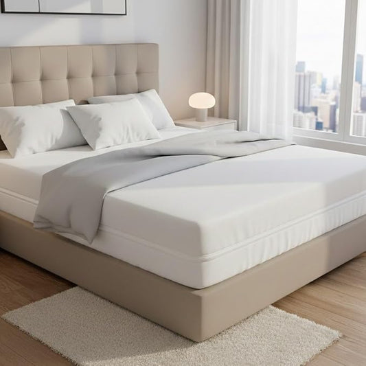 Linen Store King Mattress Protector Cover, Premium Microfiber Mattress Cover Waterproof Shield Zippered Mattress Bed Protector Encasement, Velcro Zip, Ultra Soft - King Size