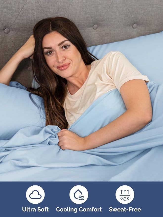 Extra Deep Split King Sheet Set - 7 Piece Breathable and Cooling Sheets - Hotel Luxury Bedding for Women, Men, Kids & Teens - Easy Secure Fit - Soft & Wrinkle Free - Extra Deep Pockets - Light Blue