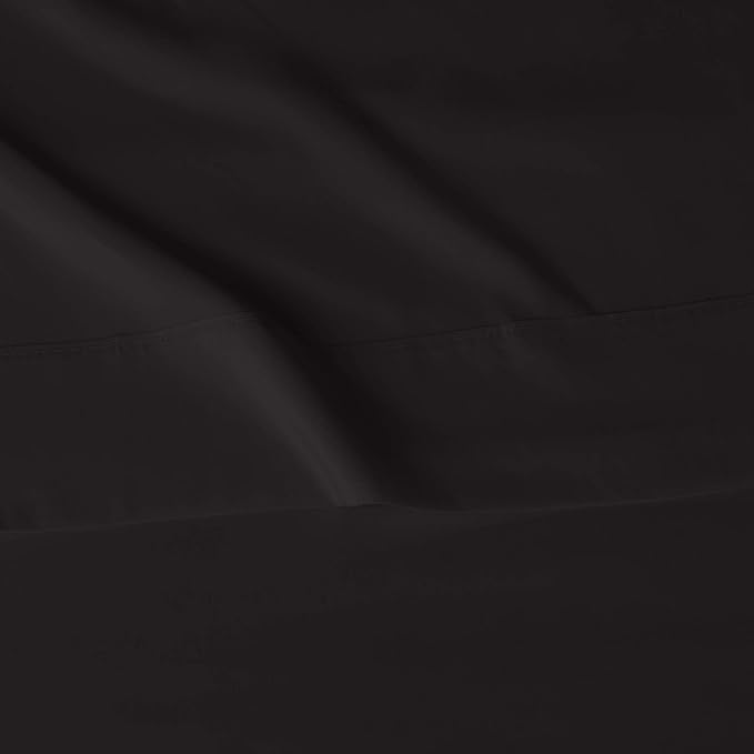 Amazon Basics Lightweight Super Soft Easy Care Breathable Microfiber 4-Piece Bed Sheet Set with 14-Inch Deep Pockets, Wrinkle Resistant, Full, Black, Solid