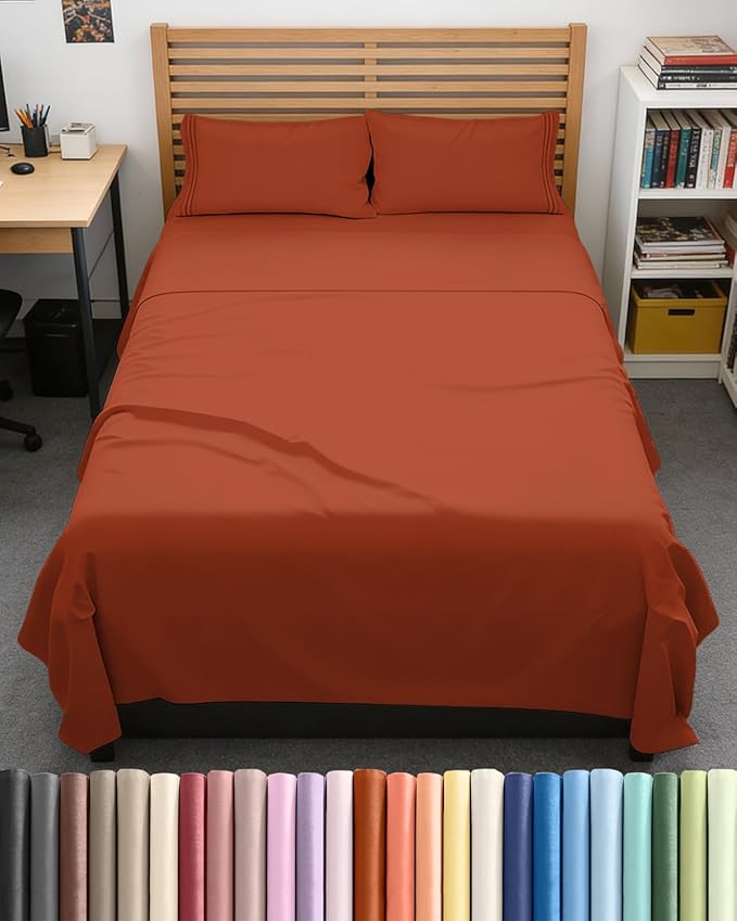 Full XL Size 4 Piece Sheet Set - Comfy Breathable & Cooling Bed Sheets Set - Hotel Luxury Bedding for Women, Men, Kids, Teens, Boys & Girls - Deep Pockets, Soft, Wrinkle Free - Oeko-Tex - Terracotta