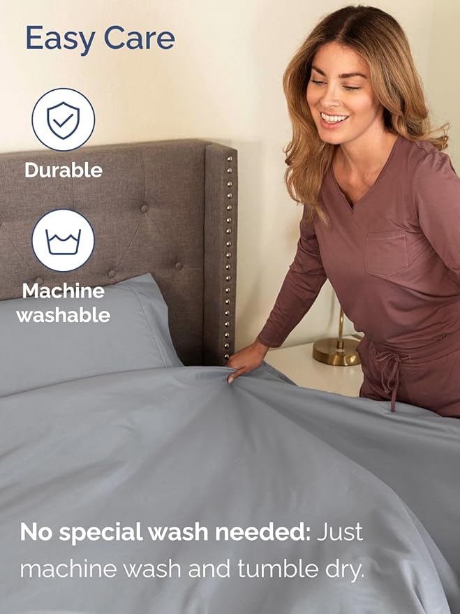 Extra Deep Twin Sheet Set - 4 Piece Breathable and Cooling Sheets - Hotel Luxury Bedding for Women, Men, Kids & Teens - Easy & Secure Fit - Soft, Wrinkle Free & Comfy - Extra Deep Pockets - Steel Blue