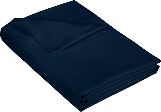 400 Thread Count 100% American Grown Cotton Flat Sheet - Cooling Sheets - Queen Sheets - Luxury Sateen Weave - Queen Flat Sheet Sold Separately - Navy Flat Sheet Only (Queen, Rivera Navy)