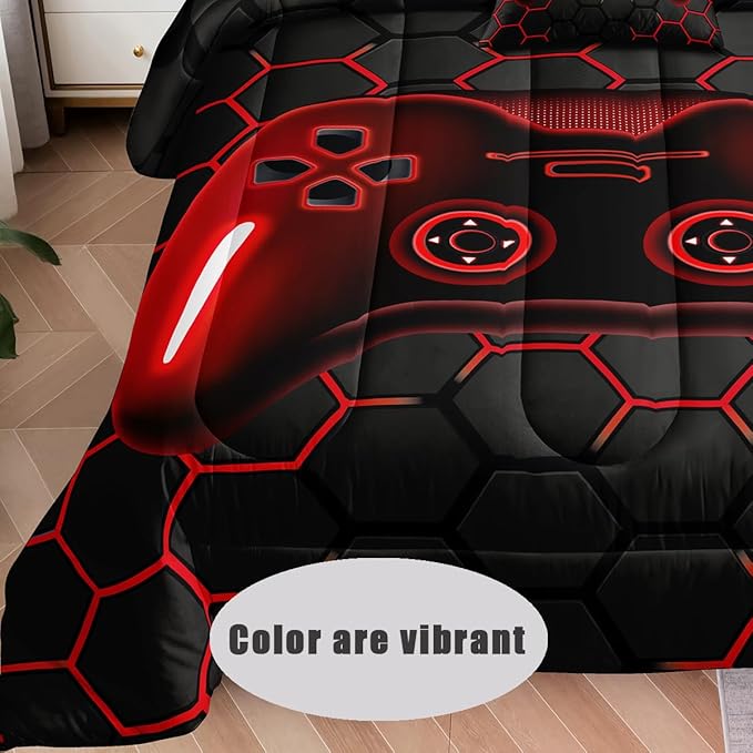 6 Pieces Bed in a Bag for Boys Bedding Sets Full Size,Gamer Comforter Sets for Boys Kids, Gaming Comforter Set for Teens Room Decor with Flat Sheet,Fitted Sheet,Pillowcase,Cushion Cover