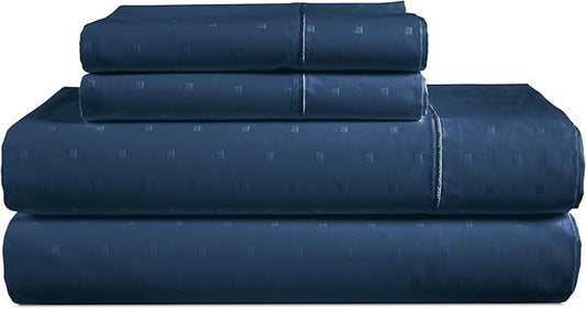 LANE LINEN 100% Egyptian Cotton Bed Sheets - 4PC Calking Sheets Set, Long Staple Cotton Bedding Sheets, Luxury Hotel Sheets, Fits Upto 16" Mattress, Swiss Dot - Estate Blue
