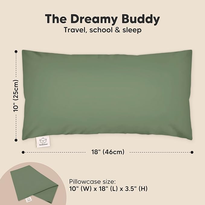 Toddler Pillow with Pillowcase - 10x18 My Little Dreamy Kids Travel Bed Pillows for Sleeping, Organic Cotton Small Pillowcase, Soft & Breathable, Machine Washable, Toddlers 2-5 years old(Jungle Green)