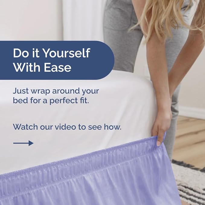 Wrap Around Dust Ruffle Bed Skirt - Lavender - Twin/Twin XL Size Beds with 21 Inch Drop - Easy Fit Elastic Strap - Adjustable Pleated Bedskirt w/Brushed Fabric Wrinkle Free - Women, Men, Kids & Teens