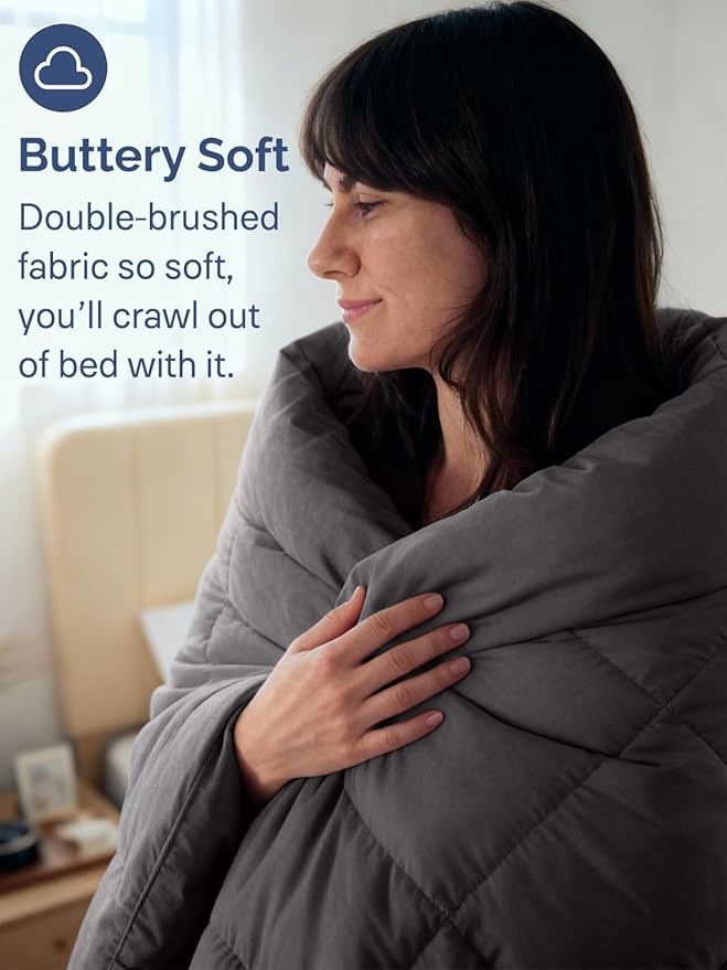 Full Size, Dark Gray Alternative Down Comforter - Warm, Lightweight & Breathable Hotel Quality Bedding Set for Men, Women, Kids & Teens - All Season Oversized Cooling Microfiber Duvet Insert Comforter
