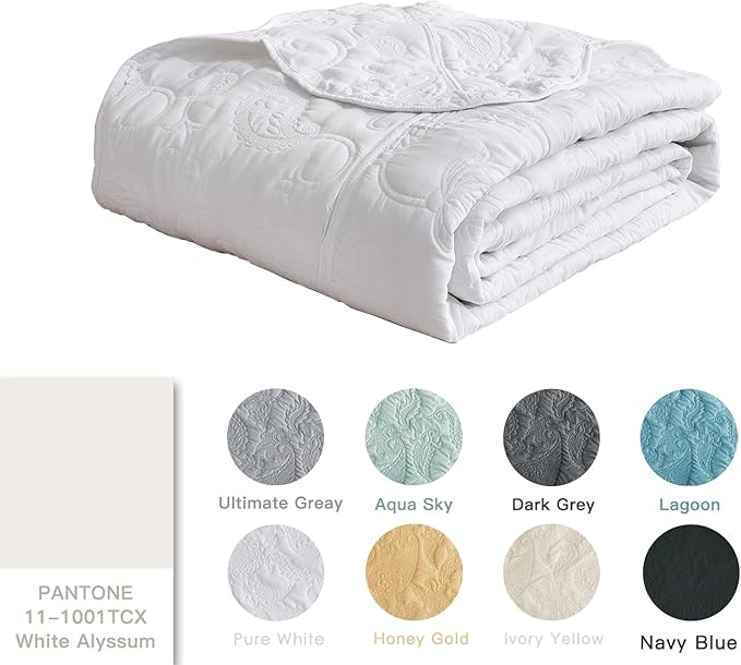 HZ & HY Oversized King Bedspread 128x120 Extra Wide, Quilted Coverlet Bedding Set, Lightweight Thin Comforter, Reversible, Luxurious, 5 Piece, 100% Microfiber, Pure White