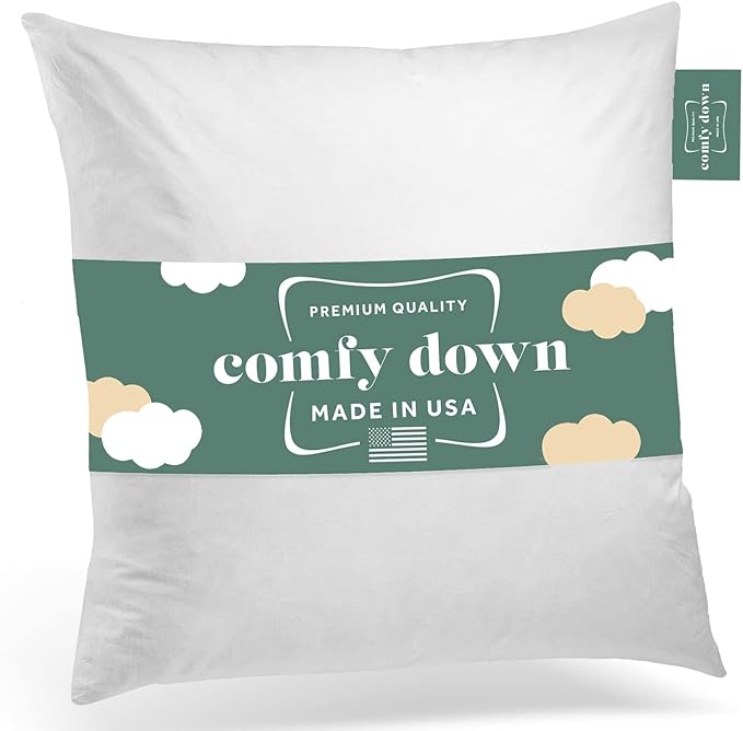 ComfyDown 24X24 Decorative Throw Pillow Insert, Down and Feathers Fill, 100% Cotton Cover 233 Thread Count, Square Pillow Insert - Made in USA