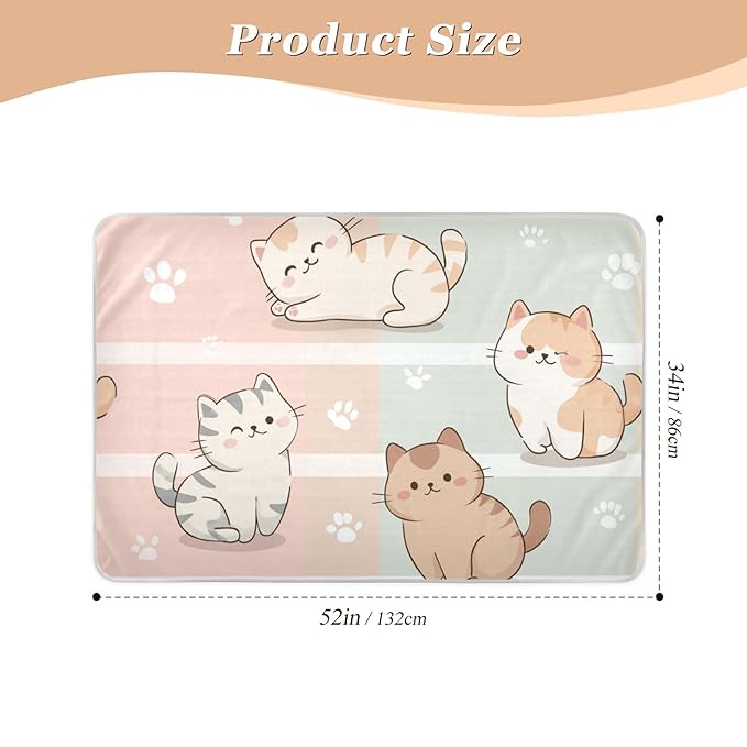 Waterproof Bed Pad Reusable Changing Pad Toddler Mattress Protector Large Pee Pad Baby Diaper Pad Soft Washable Liner Pink Kitten Stripe